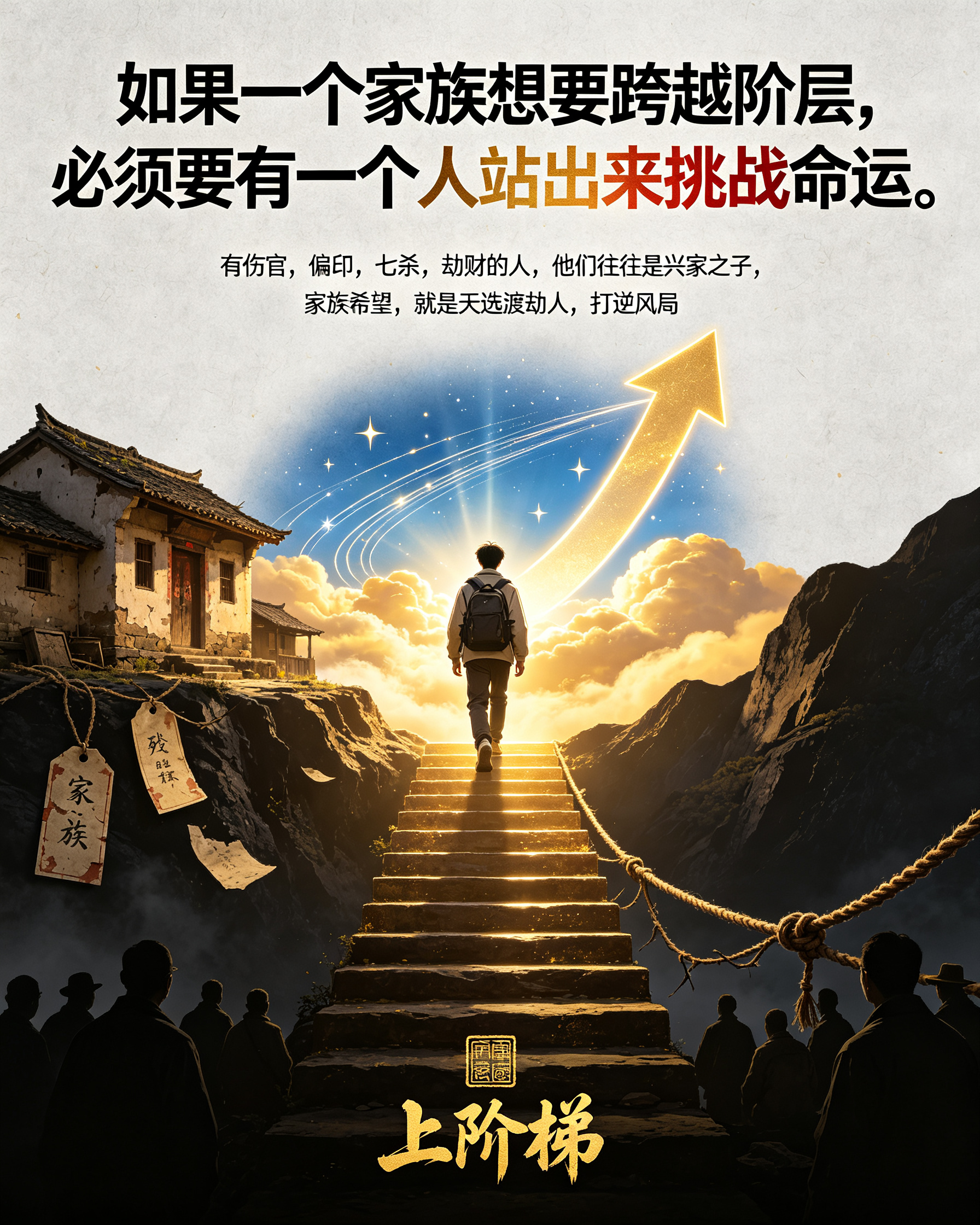 如果一个家族想要跨越阶层，必须要有一个人站出来挑战命运。有伤官，偏印，七杀，劫财