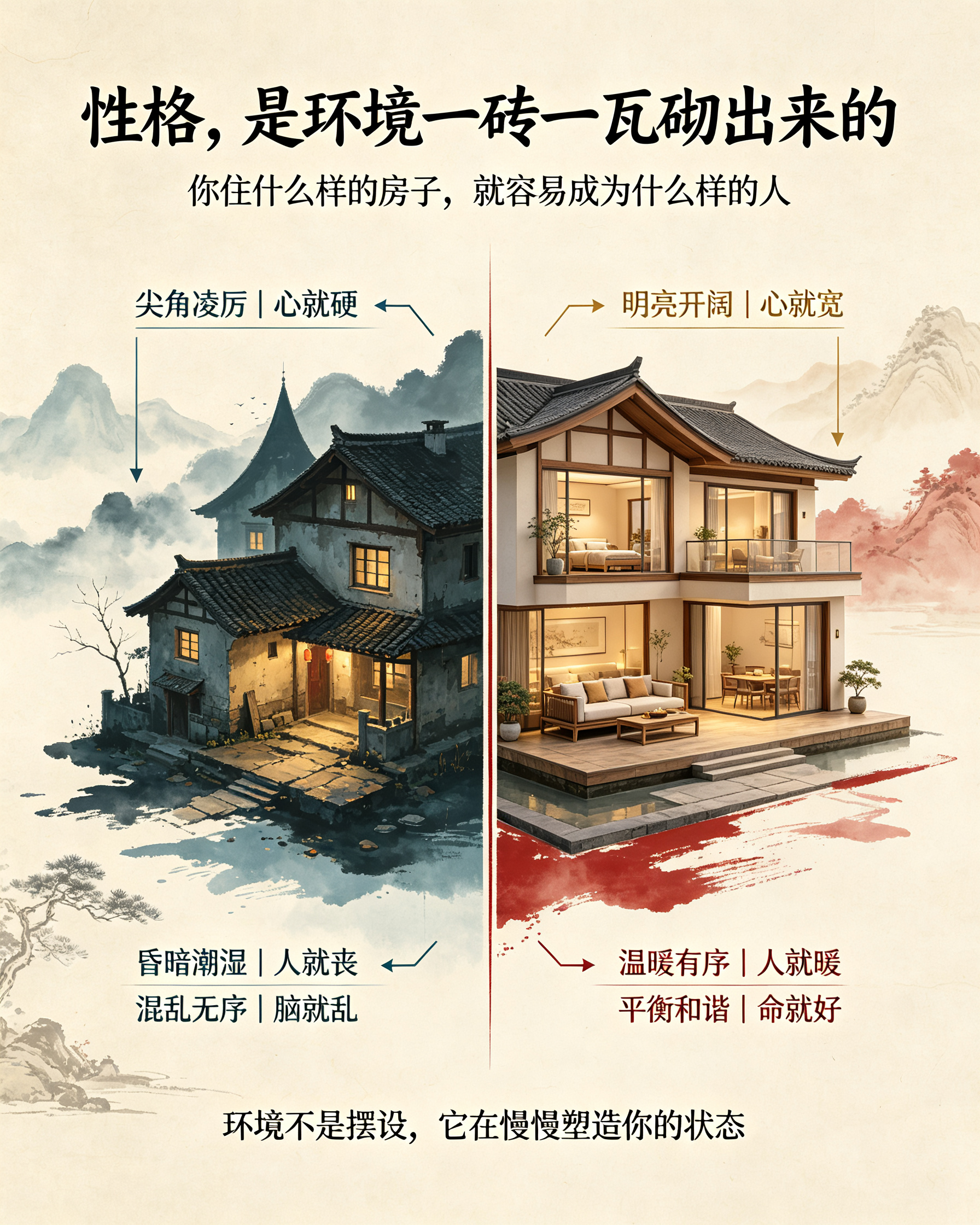 调整风水，就是调整你每天被“浸泡”的能量场。能量场变了，你的思维模式、情绪反应，