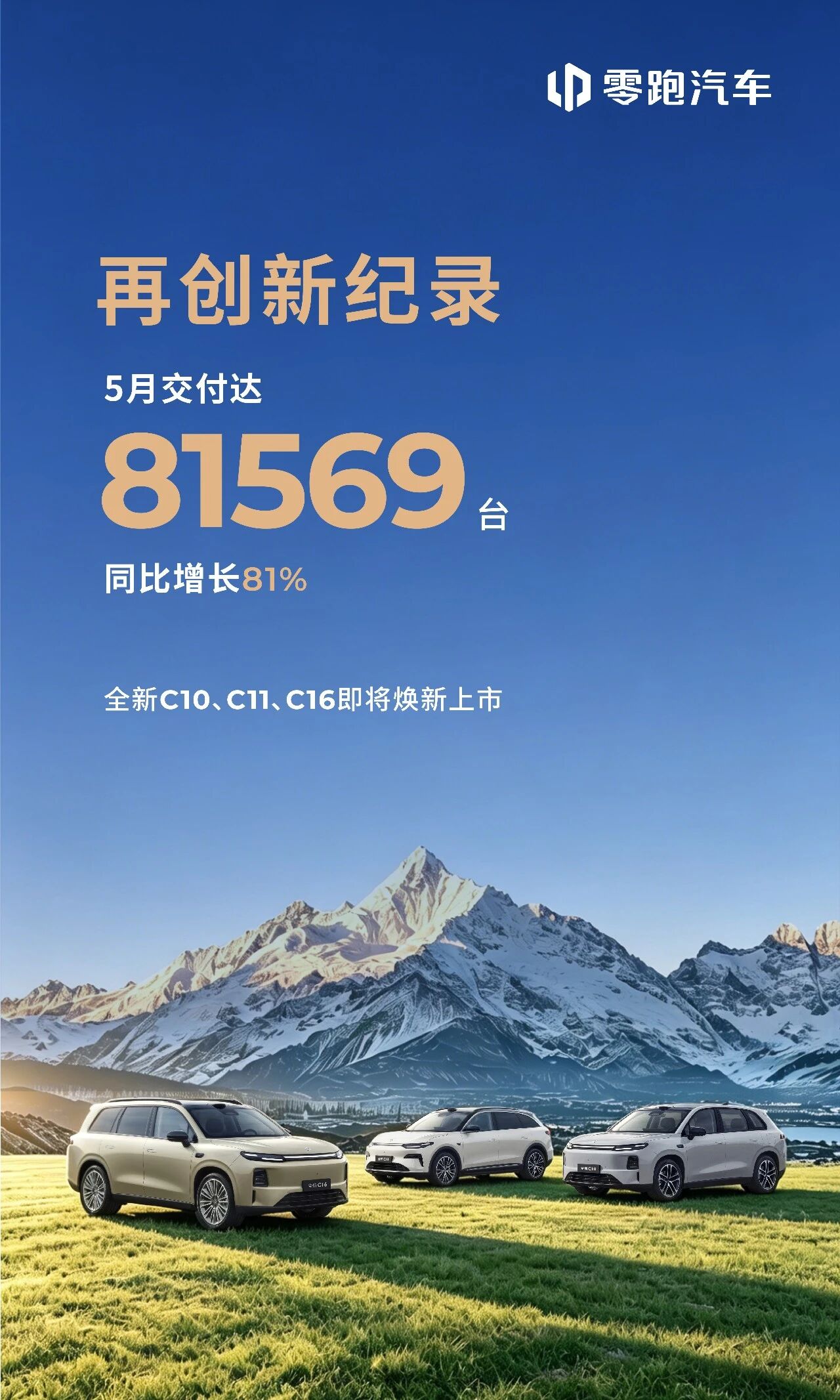 5月新势力销量成绩单：
零跑81569台
鸿蒙智行46122台
蔚来37705台