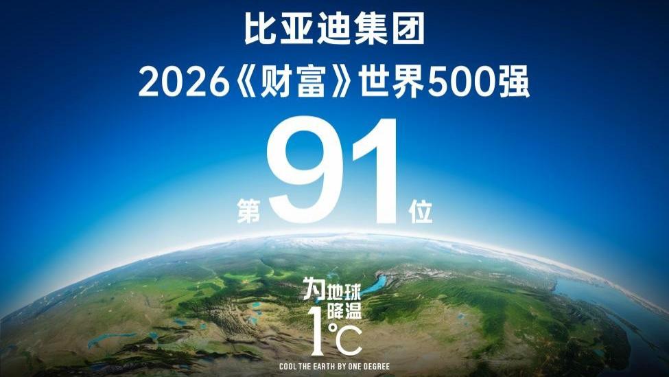 稳居全球百强阵营，比亚迪位列2026年《财富》世界500强第91位