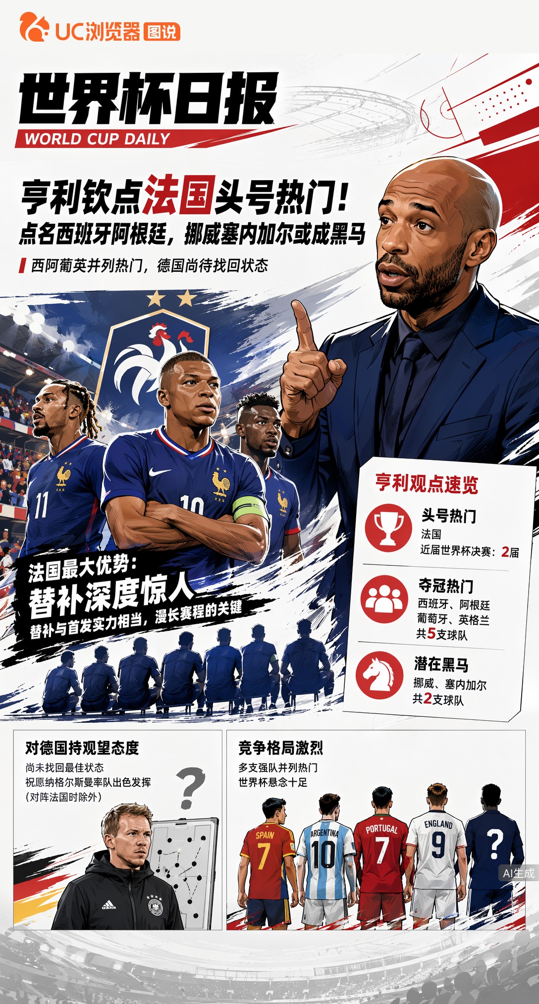 亨利钦点法国头号热门！点名西班牙阿根廷，挪威塞内加尔或成黑马