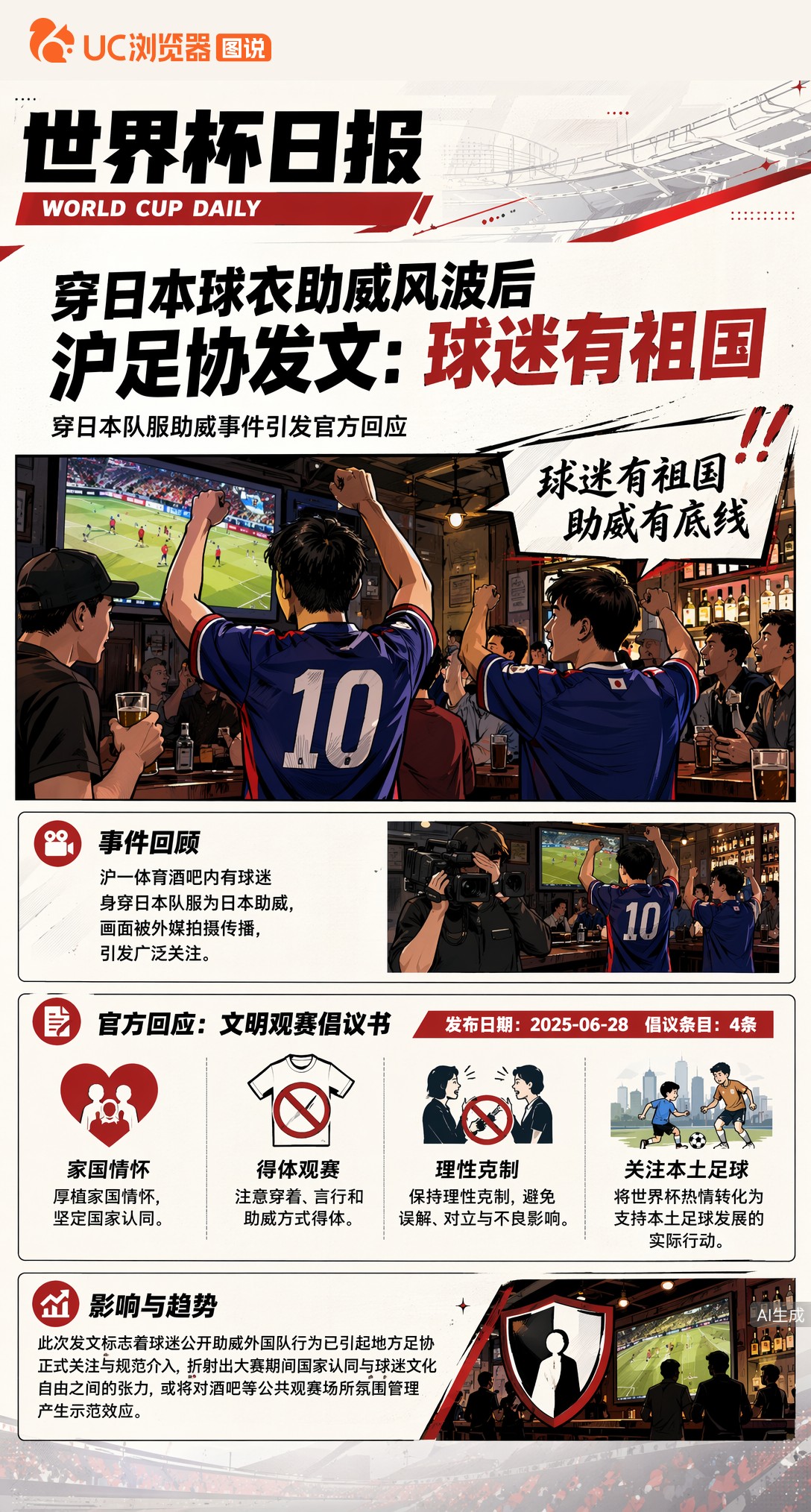 穿日本球衣助威风波后，沪足协发文：球迷有祖国