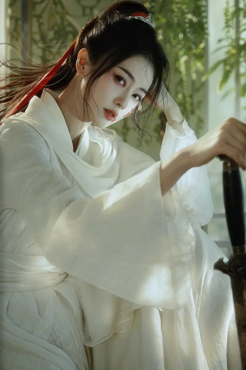 白鹿身着侠女古装眼神锐利 侧头浅笑尽显侠骨柔情