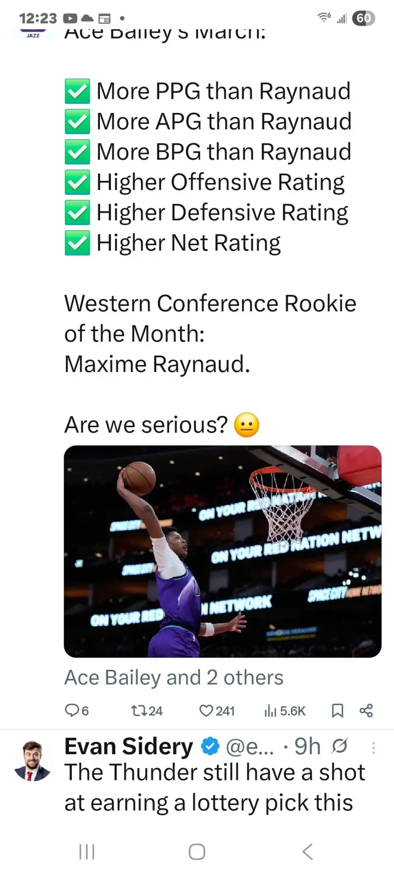 贝利遗憾再次失去竞选西部月最佳新秀机会，但有个疑问

在恭喜国王雷诺当选月最佳同