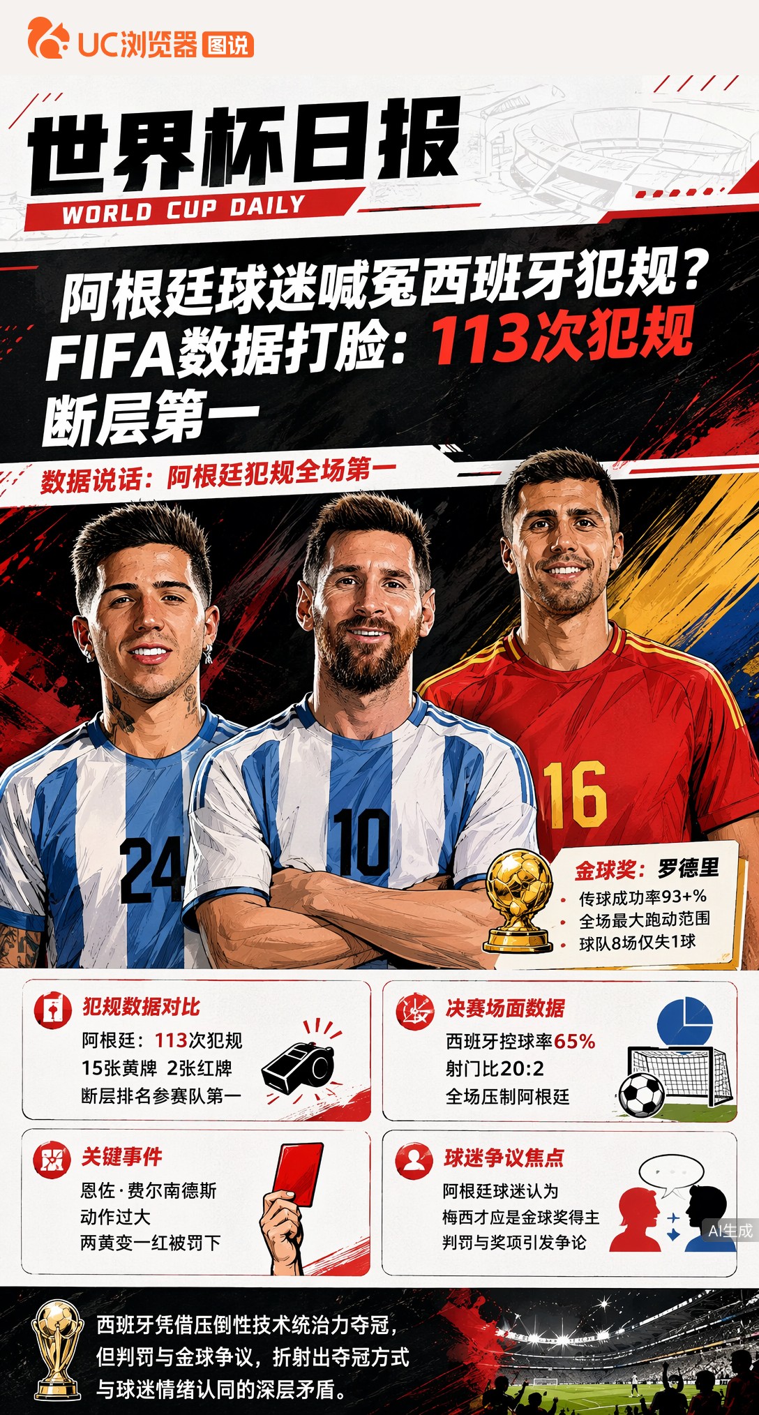 阿根廷球迷喊冤西班牙犯规？FIFA数据打脸：113次犯规断层第一