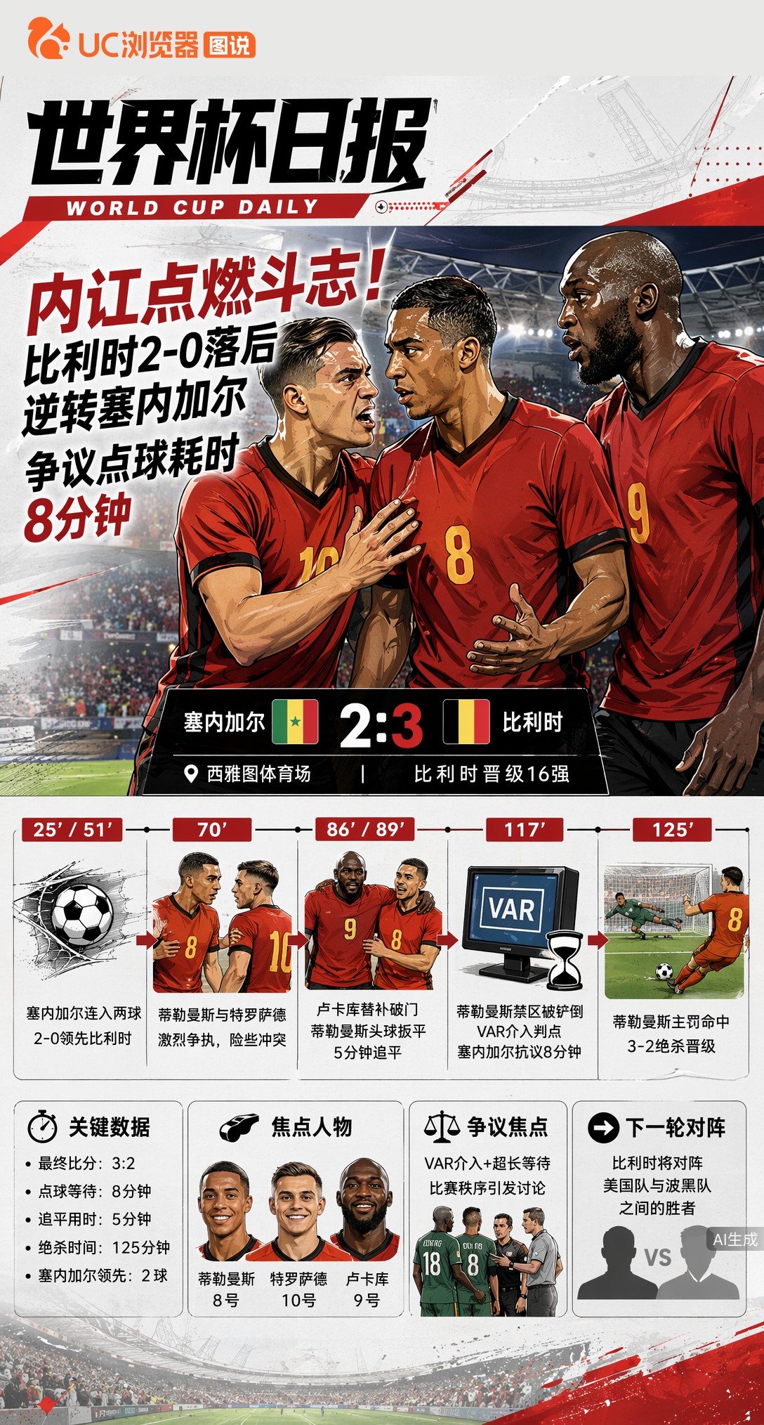内讧点燃斗志！比利时2-0落后逆转塞内加尔，争议点球耗时8分钟