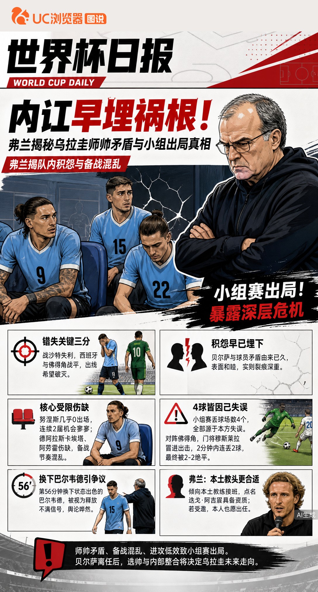 内讧早埋祸根！弗兰揭秘乌拉圭贝尔萨师帅矛盾与小组出局真相