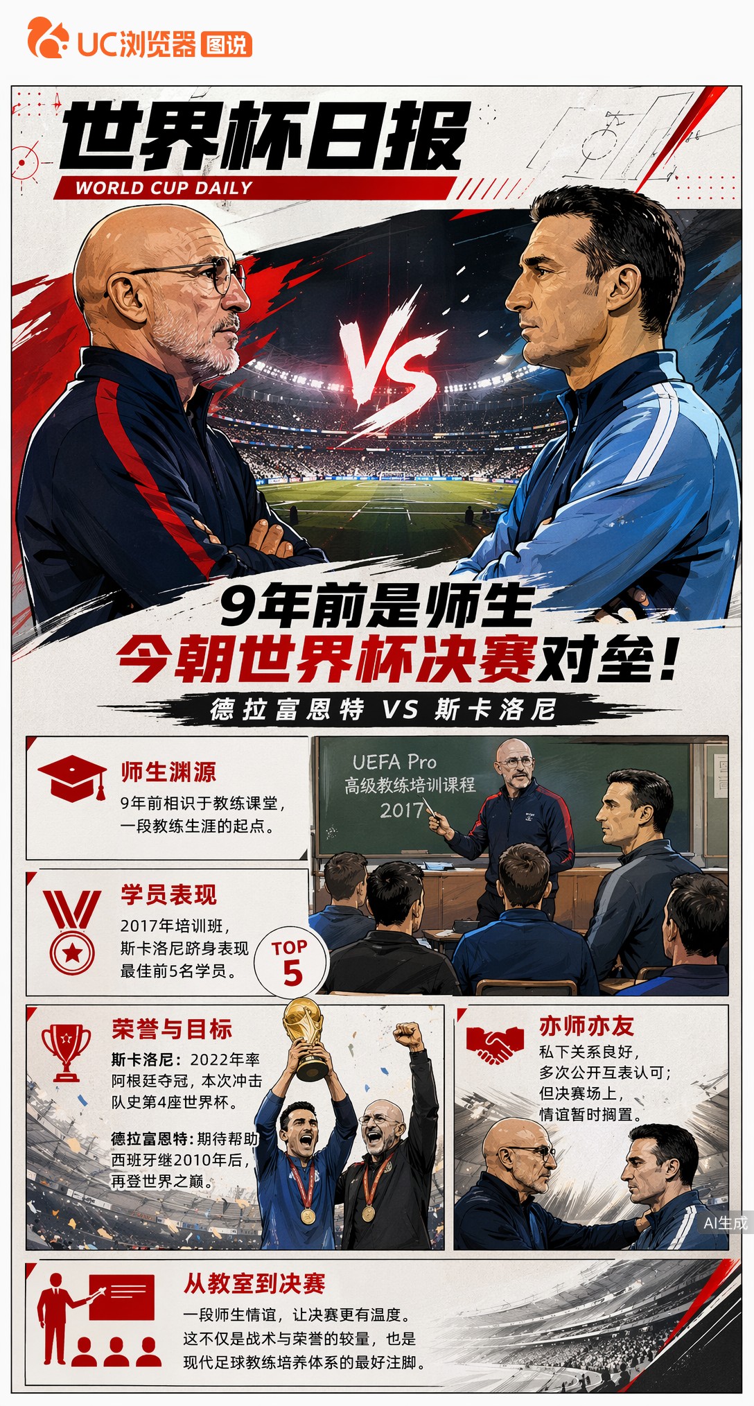 9年前是师生，今朝世界杯决赛对垒！德拉富恩特VS斯卡洛尼