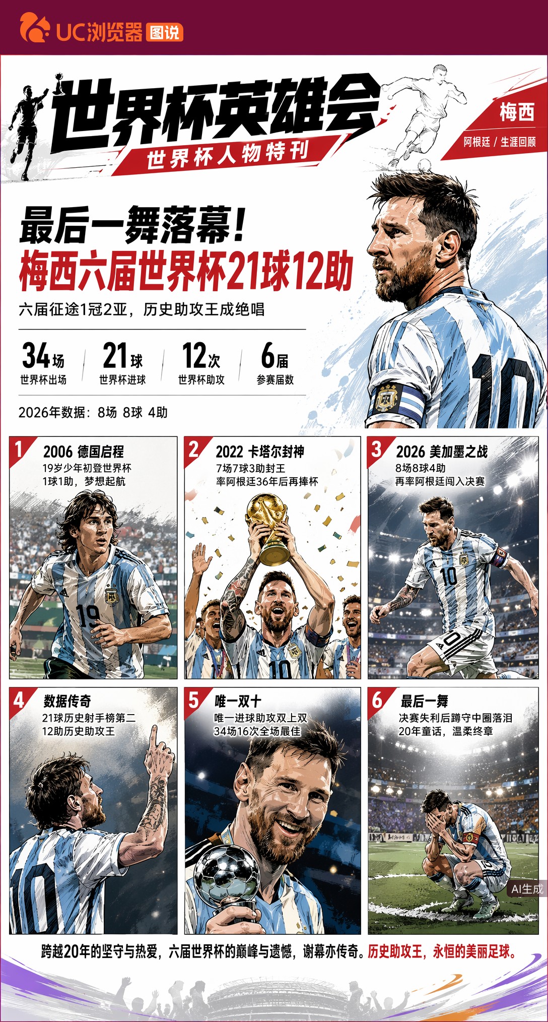 最后一舞落幕！梅西六届世界杯21球12助，告别绿茵留史诗