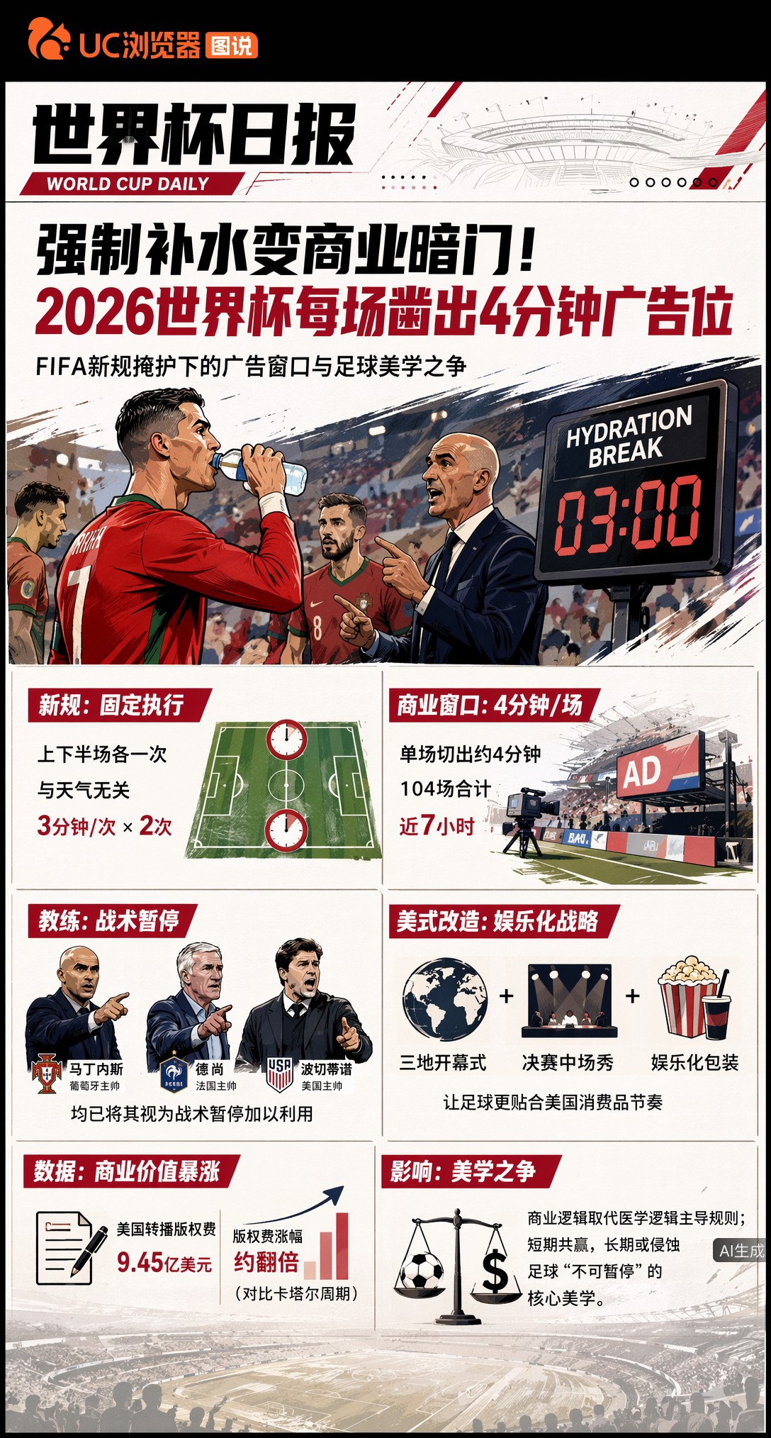 强制补水变商业暗门！2026世界杯每场凿出4分钟广告位