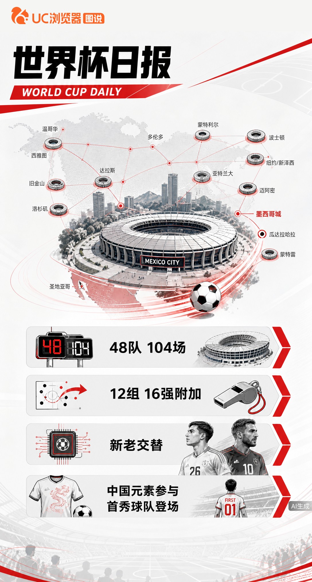 史上首次三国联办！48强104场，2026世界杯6月11日墨西哥城揭幕