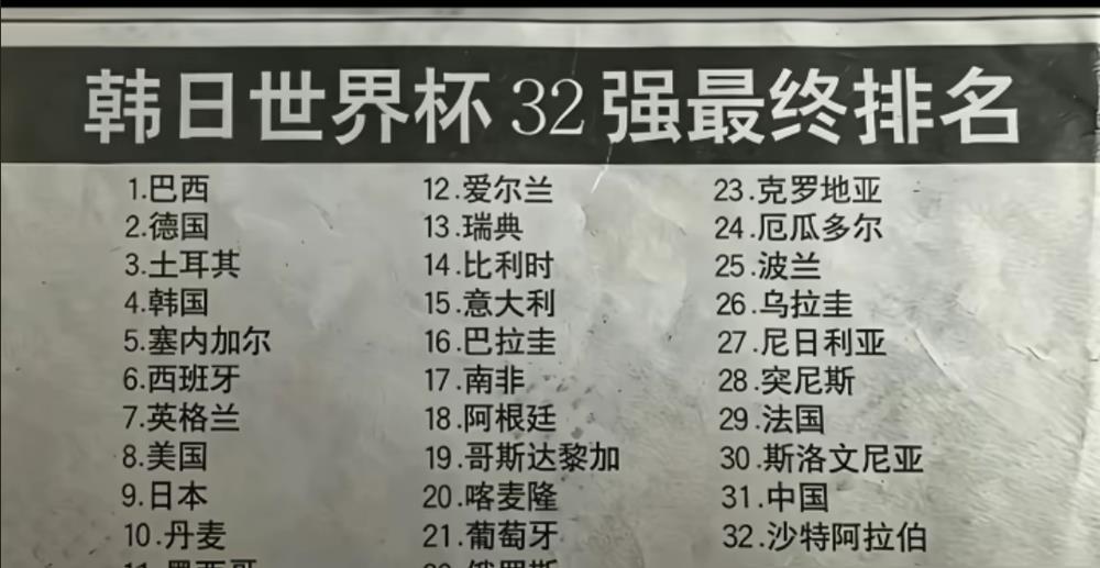 2002年世界杯，国足三场全败。

一球没进。
净吞九弹。
小组垫底。
