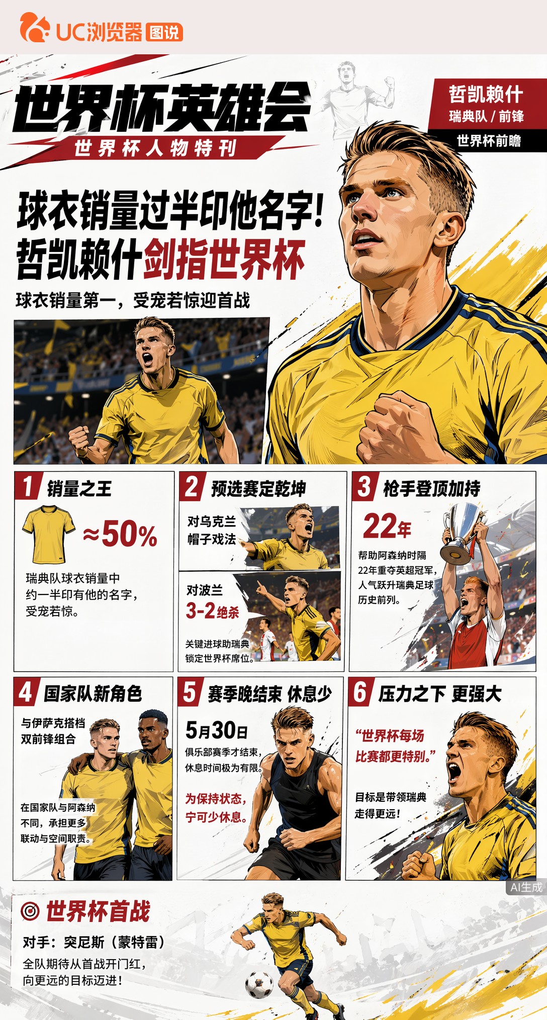 球衣销量过半印他名字！哲凯赖什剑指世界杯，瑞典锋线核心谈压力