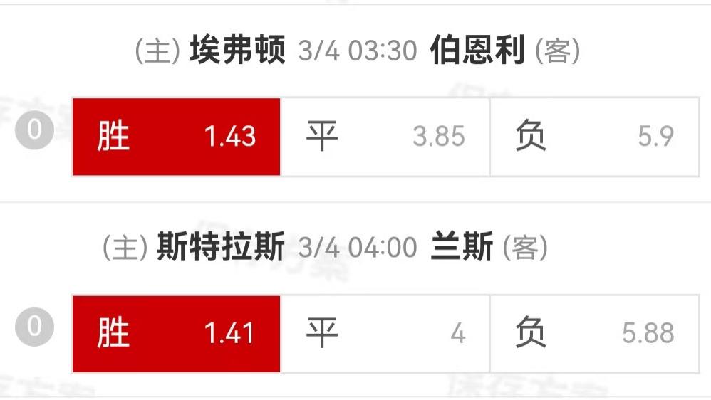{一脚球}竞彩推荐：埃弗顿VS伯恩利+斯特拉斯堡VS兰斯