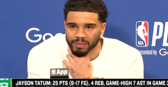 NBA季后赛G3，塔图姆接受了记者采访：“我压根不会去在意外界对我的期待。重返赛