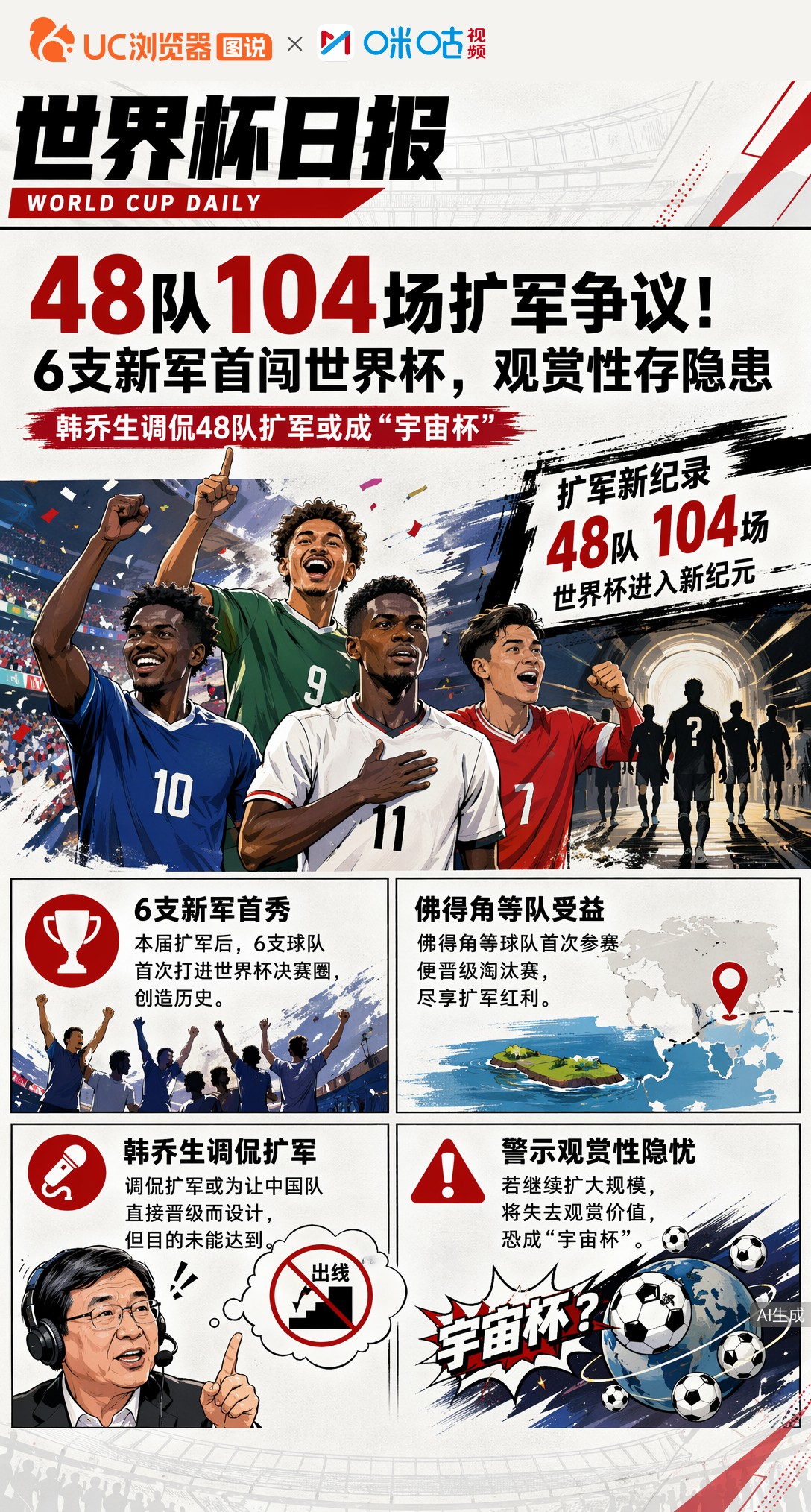 48队104场扩军争议！6支新军首闯世界杯，观赏性存隐患