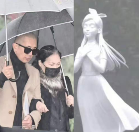 又是一个下雨天
在大S去世整整一周年之际
大S的纪念雕像揭幕仪式如约举行
白色雕