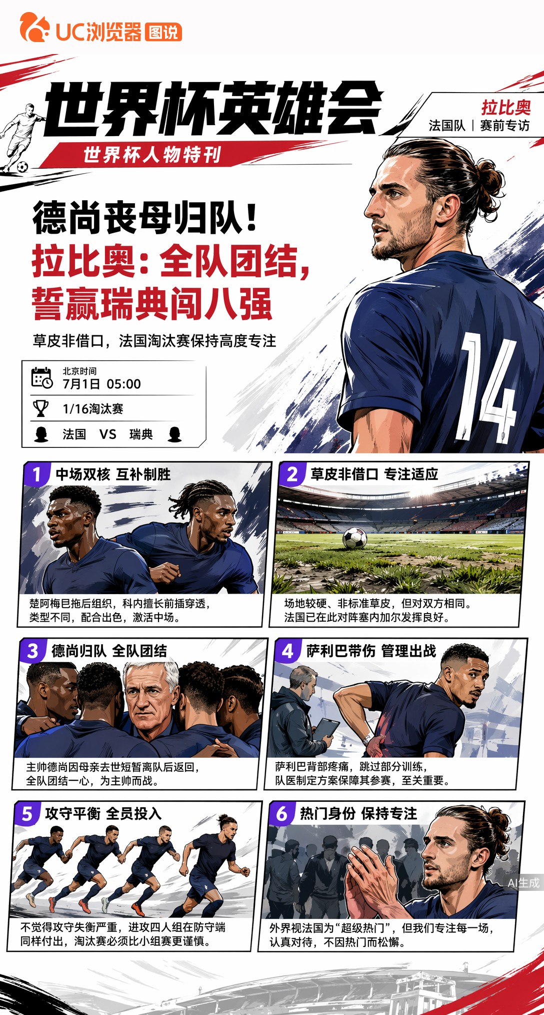 德尚丧母归队！拉比奥：全队团结，誓赢瑞典闯八强