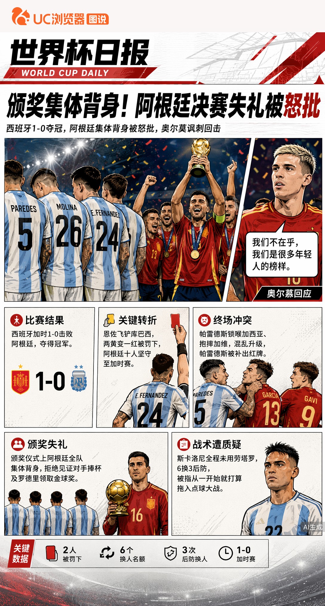 颁奖集体背身！阿根廷决赛失礼被怒批，奥尔莫讽刺回击
