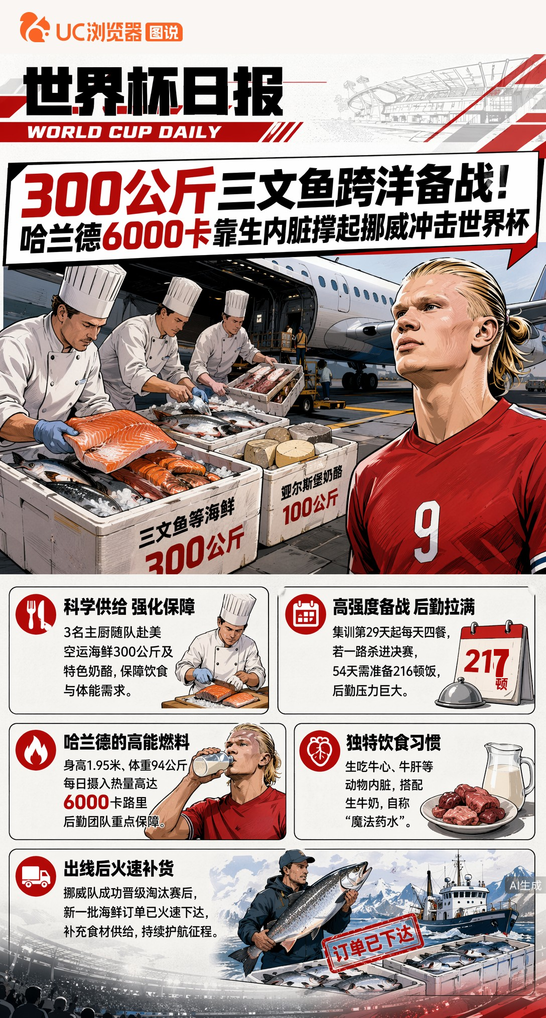 300公斤三文鱼跨洋备战！哈兰德6000卡靠生内脏撑起挪威冲击世界杯