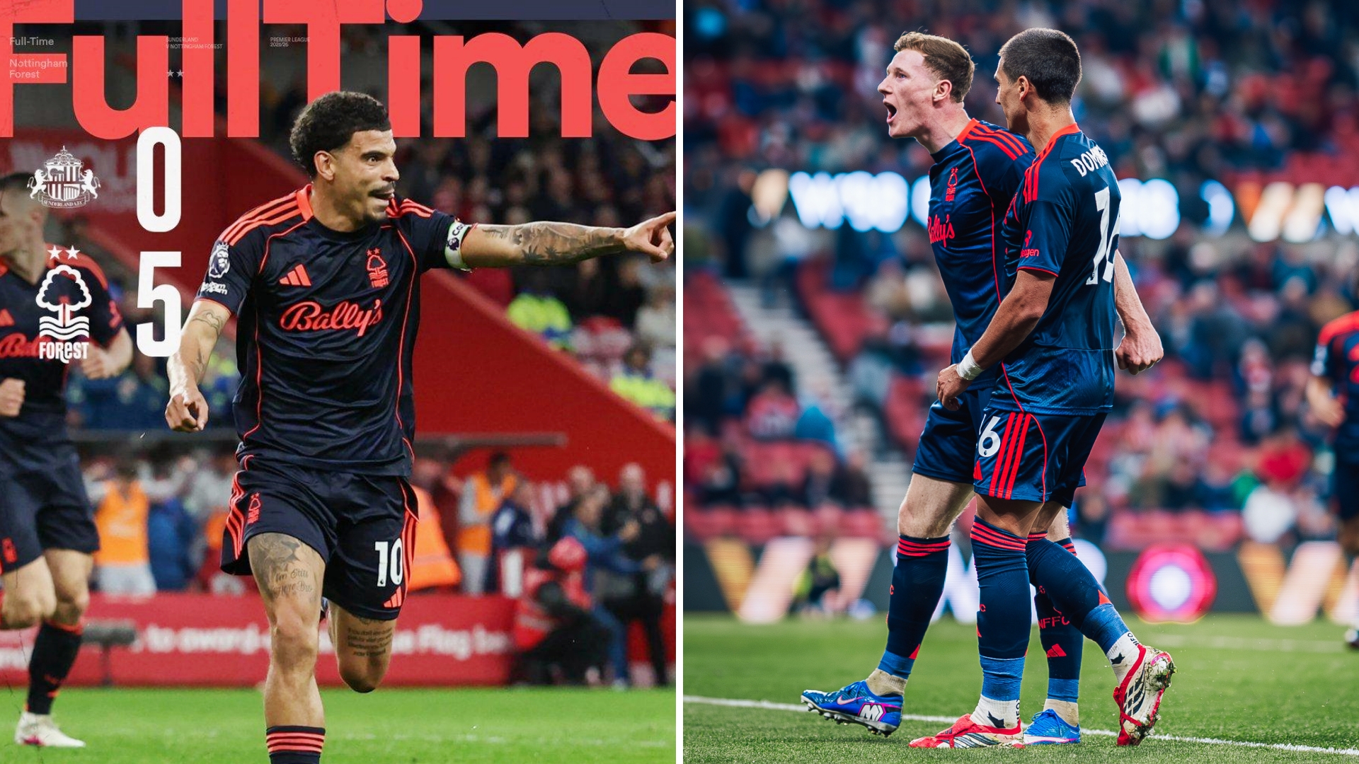 英超：诺丁汉森林客场5-0大胜桑德兰。
森林多点开花最终大胜，领先第18名的热刺