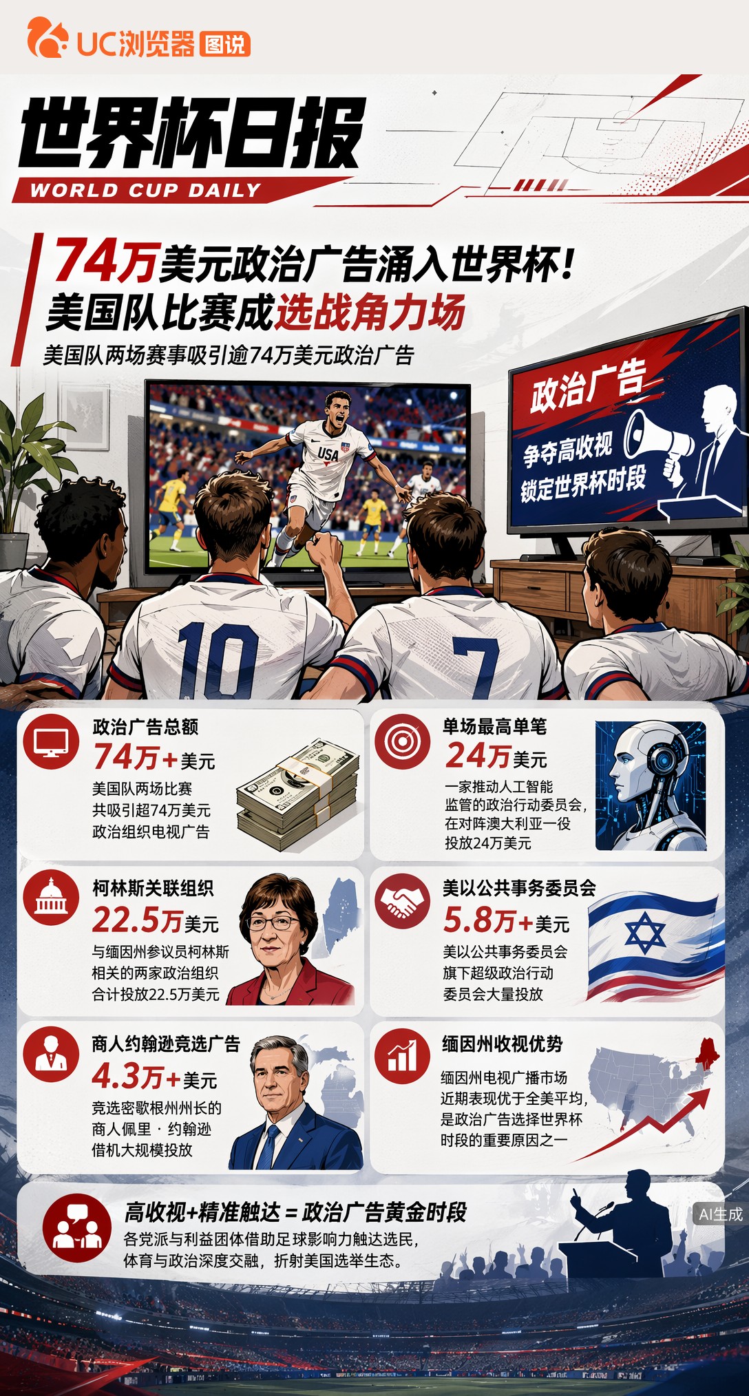 74万美元政治广告涌入世界杯！美国队比赛成选战角力场