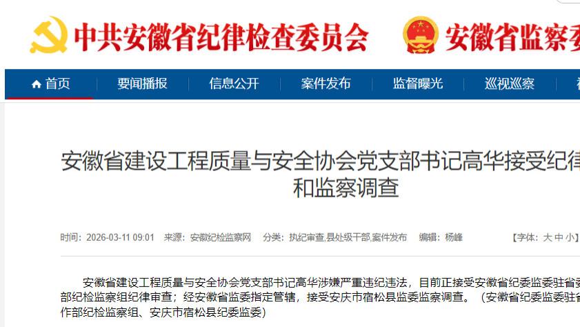 安徽省建设工程质量与安全协会党支部书记高华被查，赋史记·高华列传