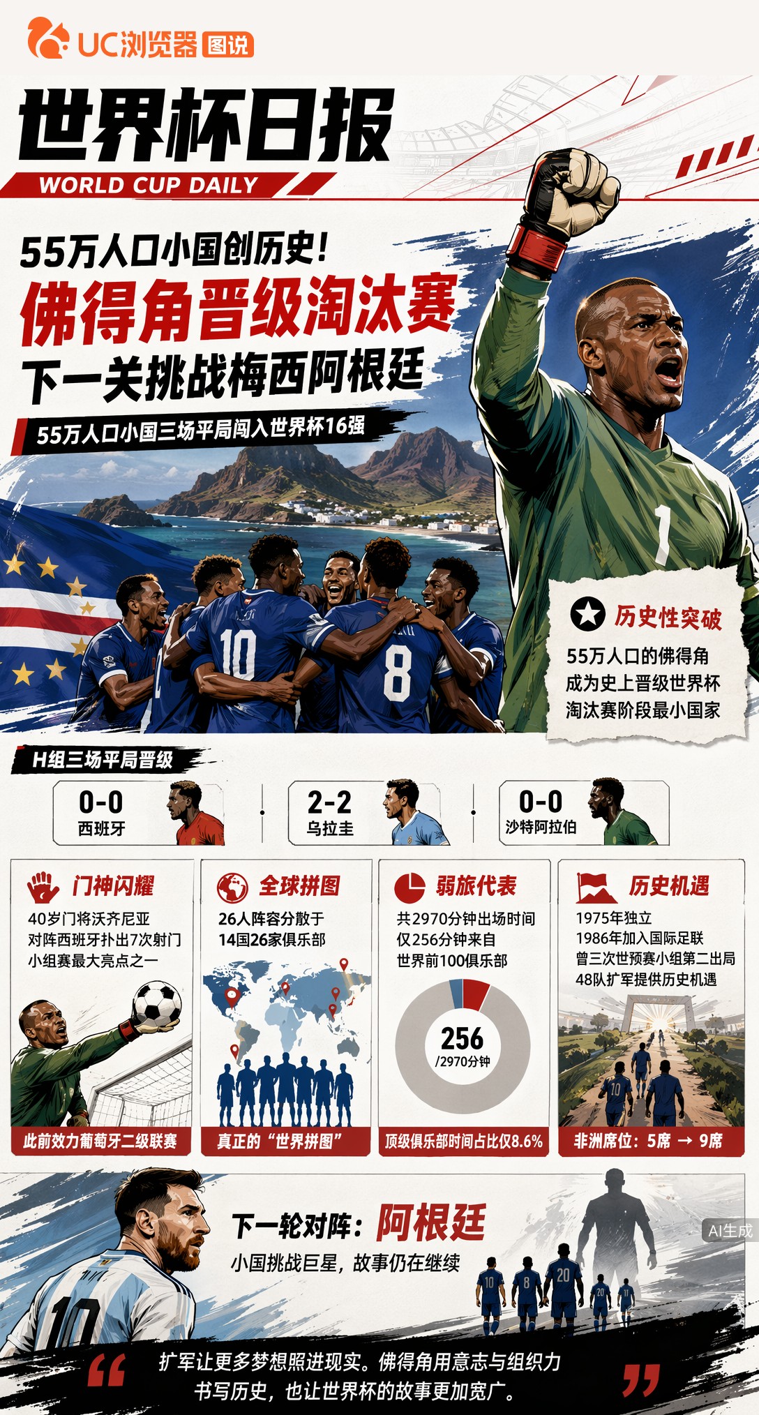 55万人口小国创历史！佛得角晋级淘汰赛，下一关挑战梅西阿根廷