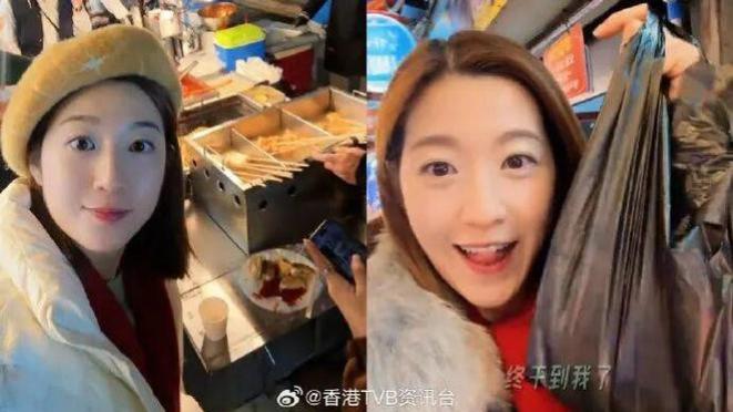 陈自瑶韩国逛吃打卡, 排队吃街边小吃无人认出