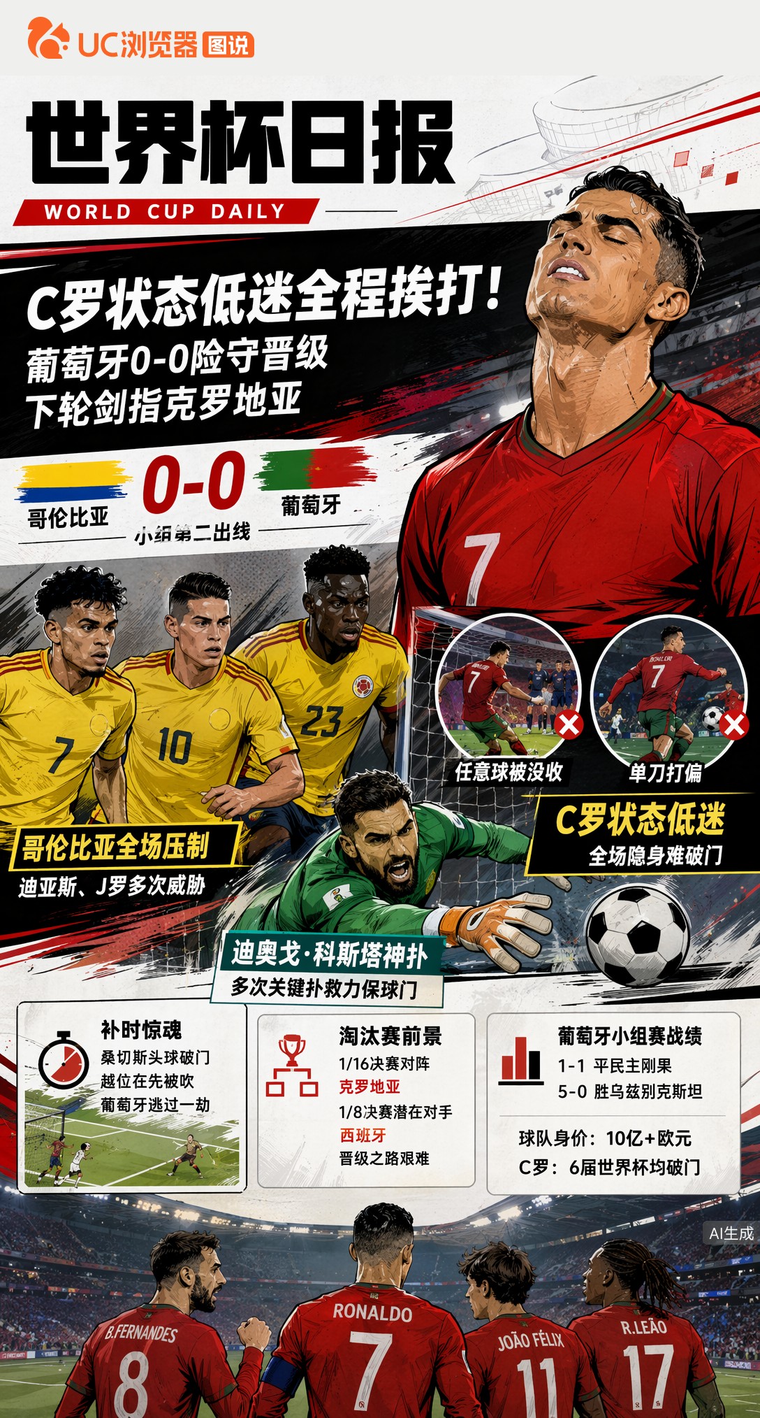 C罗状态低迷全程挨打！葡萄牙0-0险守晋级，下轮剑指克罗地亚