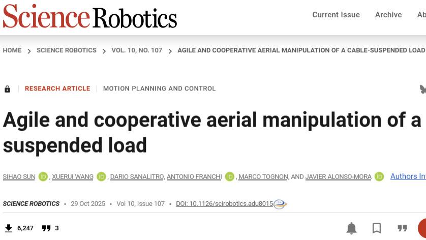 Science Robotics｜3架无人机吊着1.4kg负载，飞出了5m/s的速度，还能钻缝