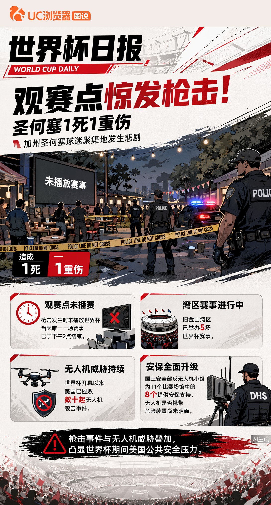 世界杯观赛点惊发枪击！圣何塞1死1重伤，现场当时未播赛事