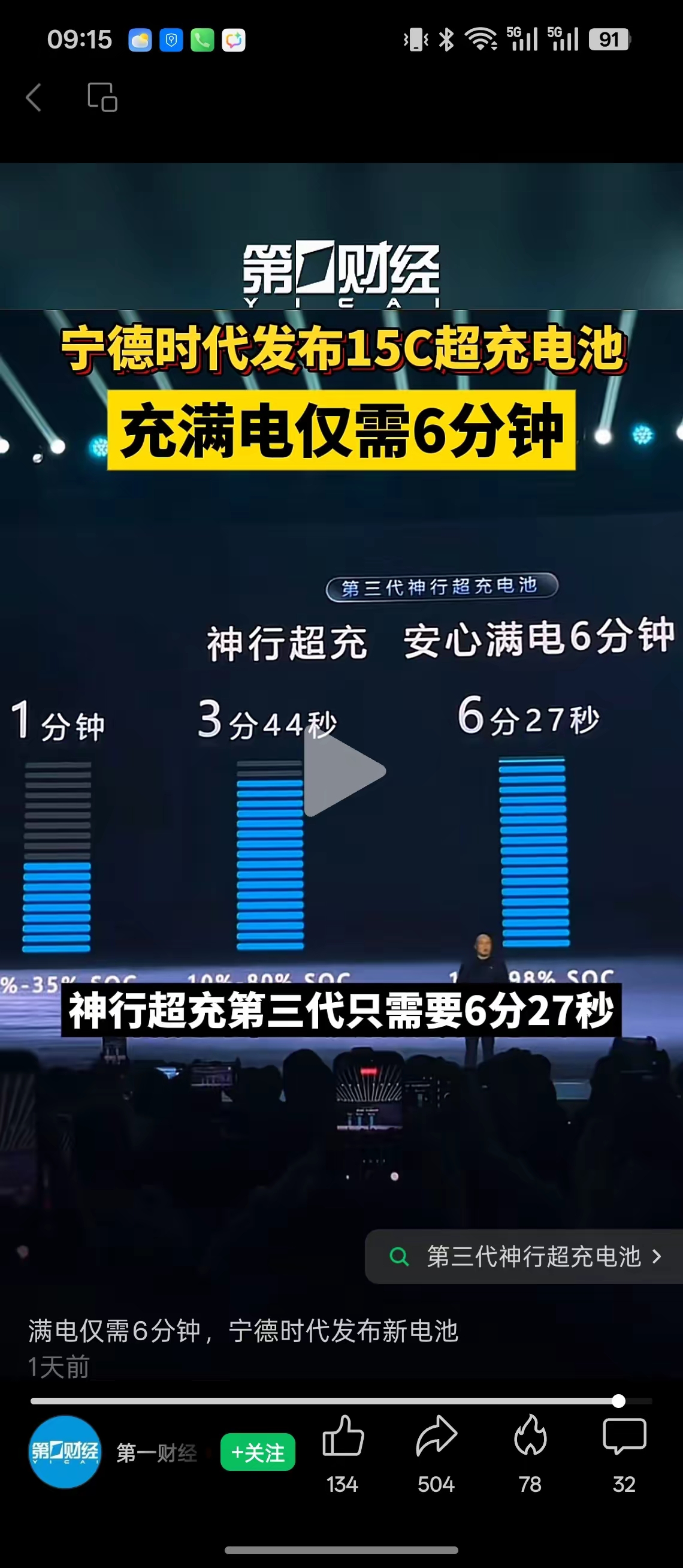 电车和手机快充一样了，接下来就是电池寿命和续航能力的公关，还有防止自燃和爆炸的公