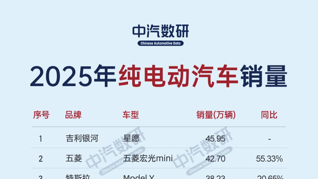 2025年纯电动汽车销量榜TOP60