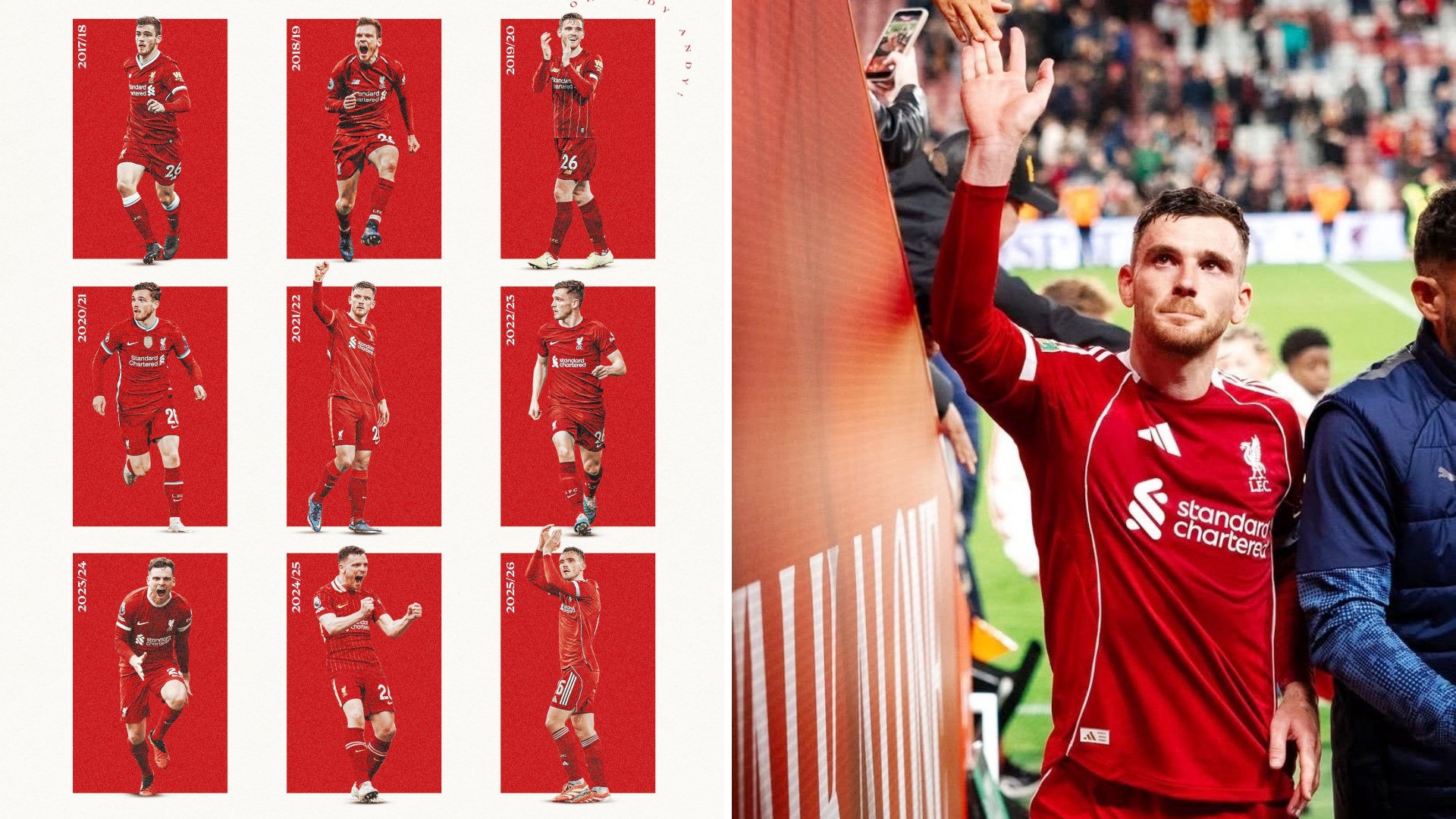 利物浦官方公告，32岁的副队长罗伯逊赛季末合同到期将离队，结束9年红军生涯！
罗