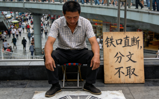 我在天桥底下算命被警察带走，他们让我找家属，我看了看墙上的海报，指了指上面的人：叫他来，他是我徒弟