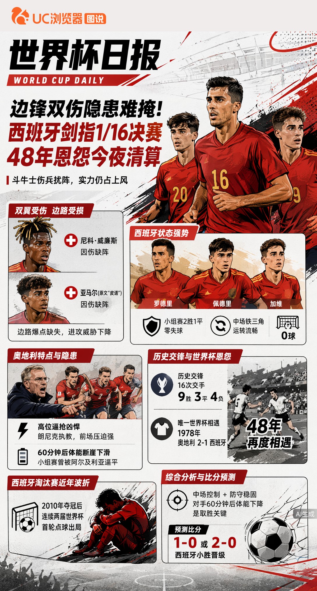边锋双伤隐患难掩！西班牙剑指1/16决赛，48年恩怨今夜清算