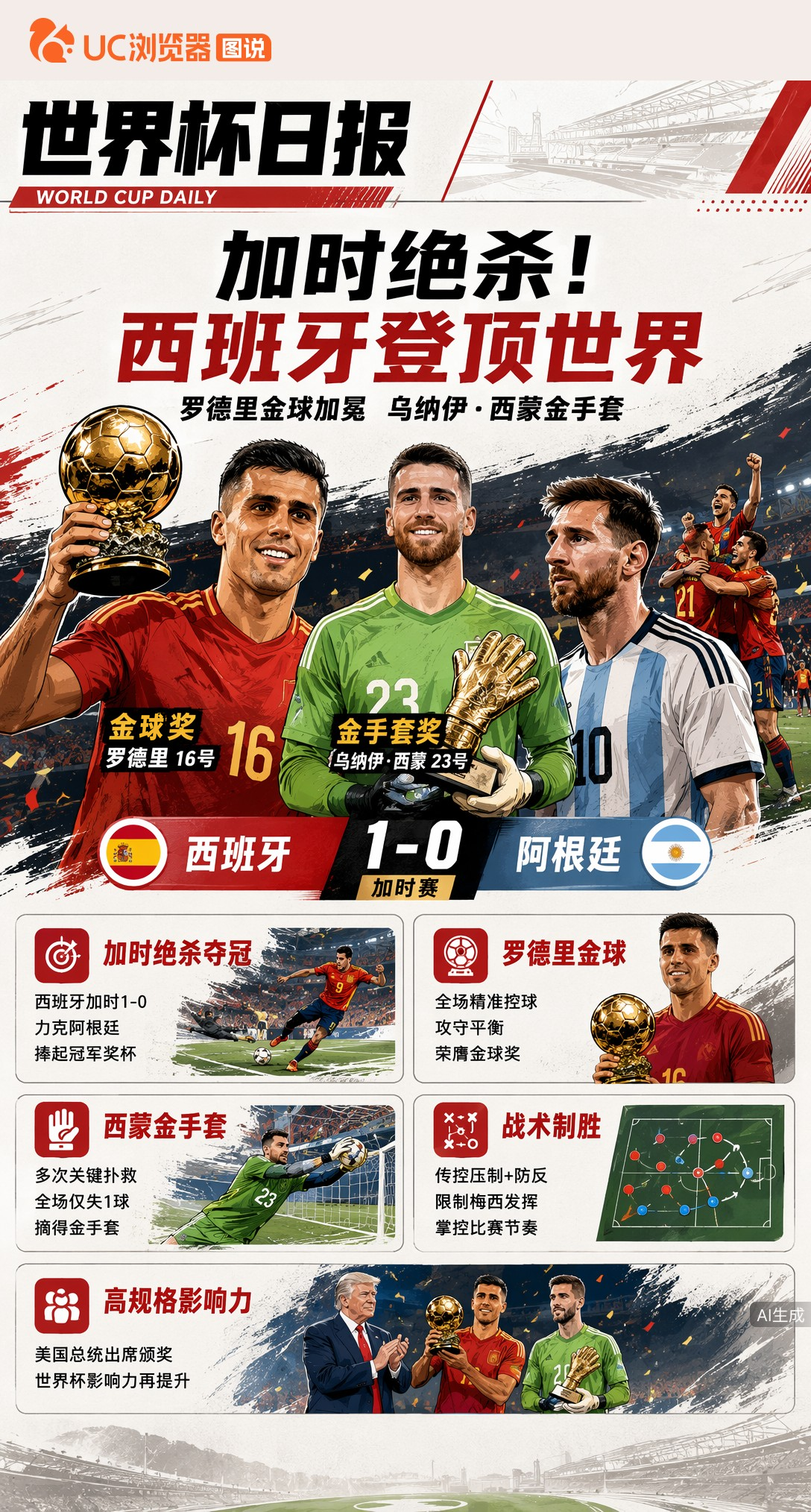 加时绝杀！罗德里金球奖加冕，西班牙1-0力克阿根廷夺冠