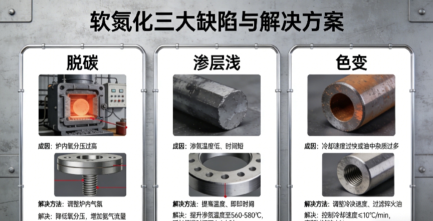 软氮化常见缺陷全解析：脱碳、渗层浅、色变的综合解决方案