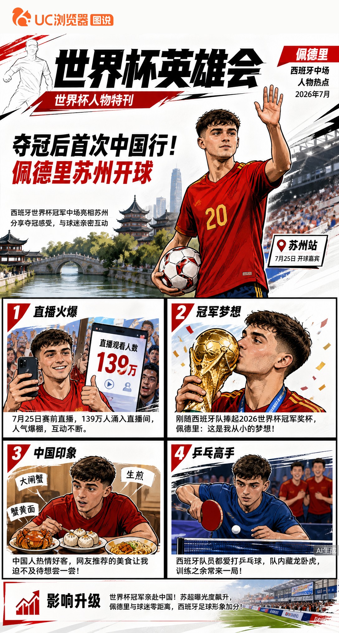 夺冠后首次中国行！佩德里139万人直播，苏州开球迫不及待