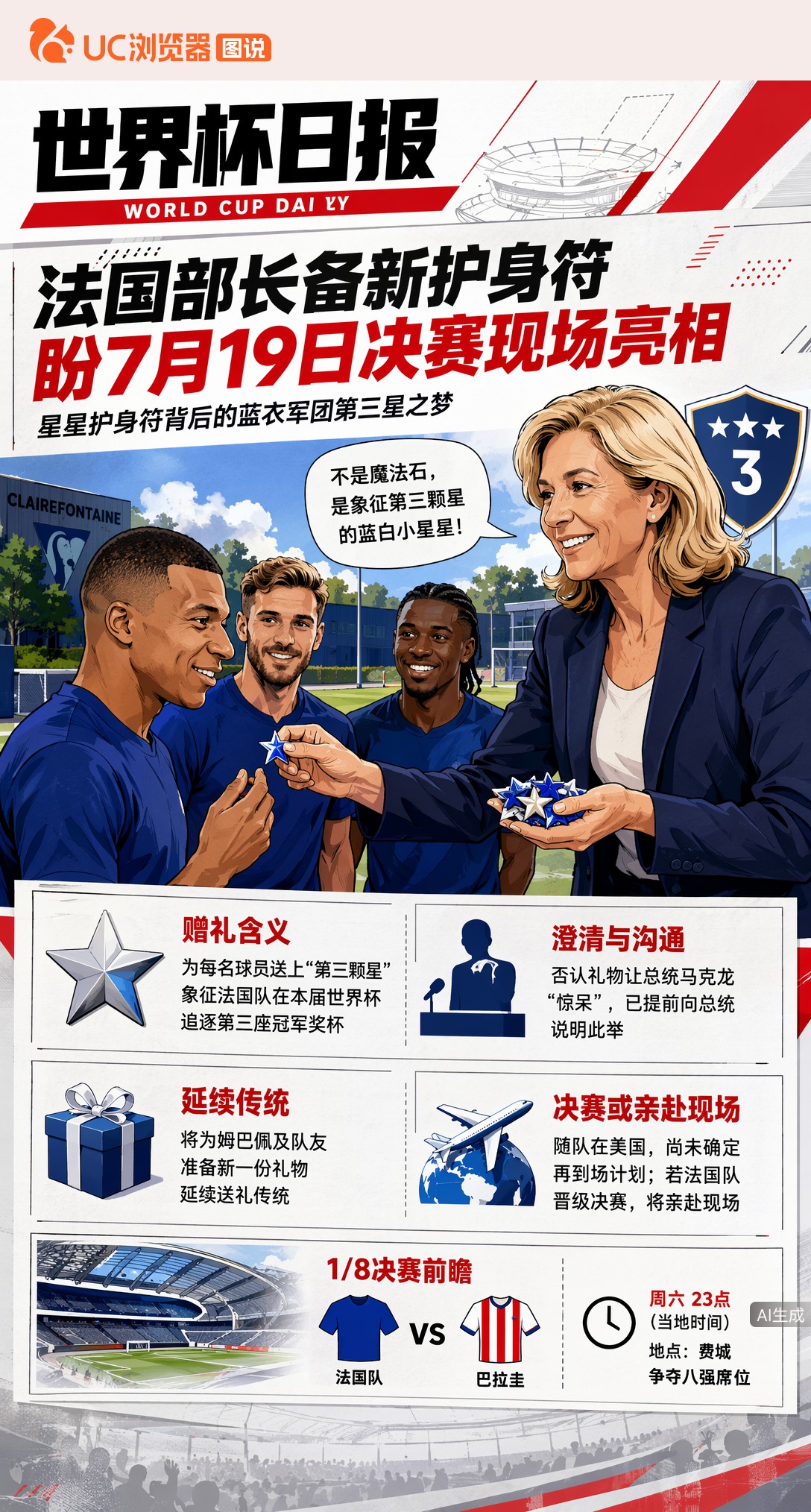 法国部长备新护身符，盼7月19日决赛现场亮相