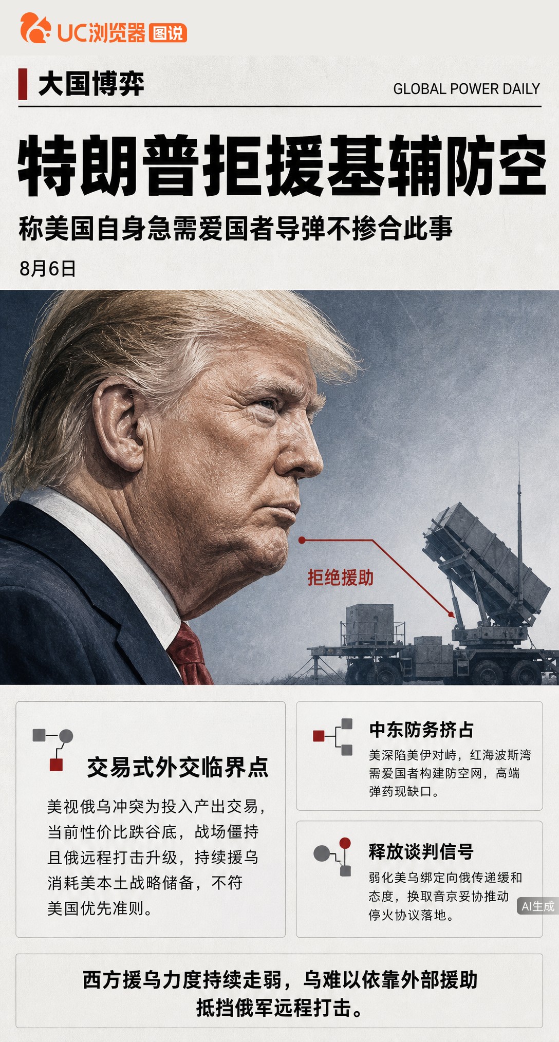 基辅遇袭求援爱国者，特朗普直接拒了：隔着大洋不掺合。半月前还传美方松口，如今库存告急还要顾中东，援乌性价比跌到底，白宫干脆划清界限。
