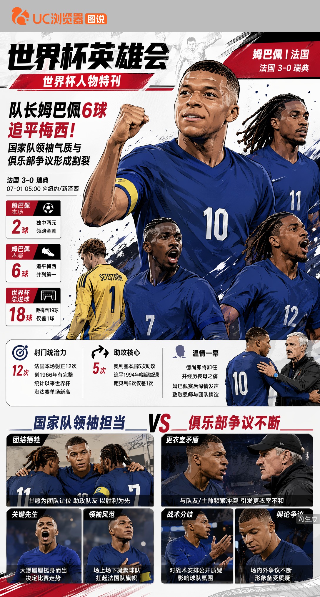 队长姆巴佩6球追平梅西！国家队领袖气质与俱乐部争议形成割裂