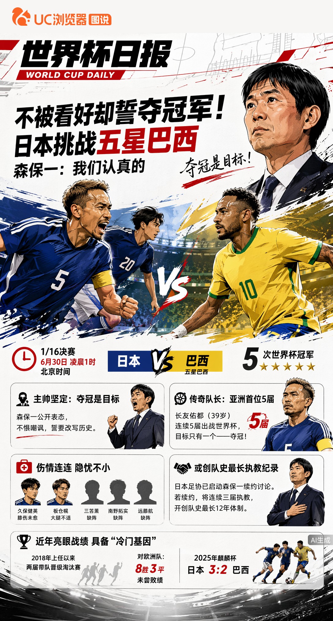 不被看好却誓夺冠军！日本挑战五星巴西，森保一：我们认真的
