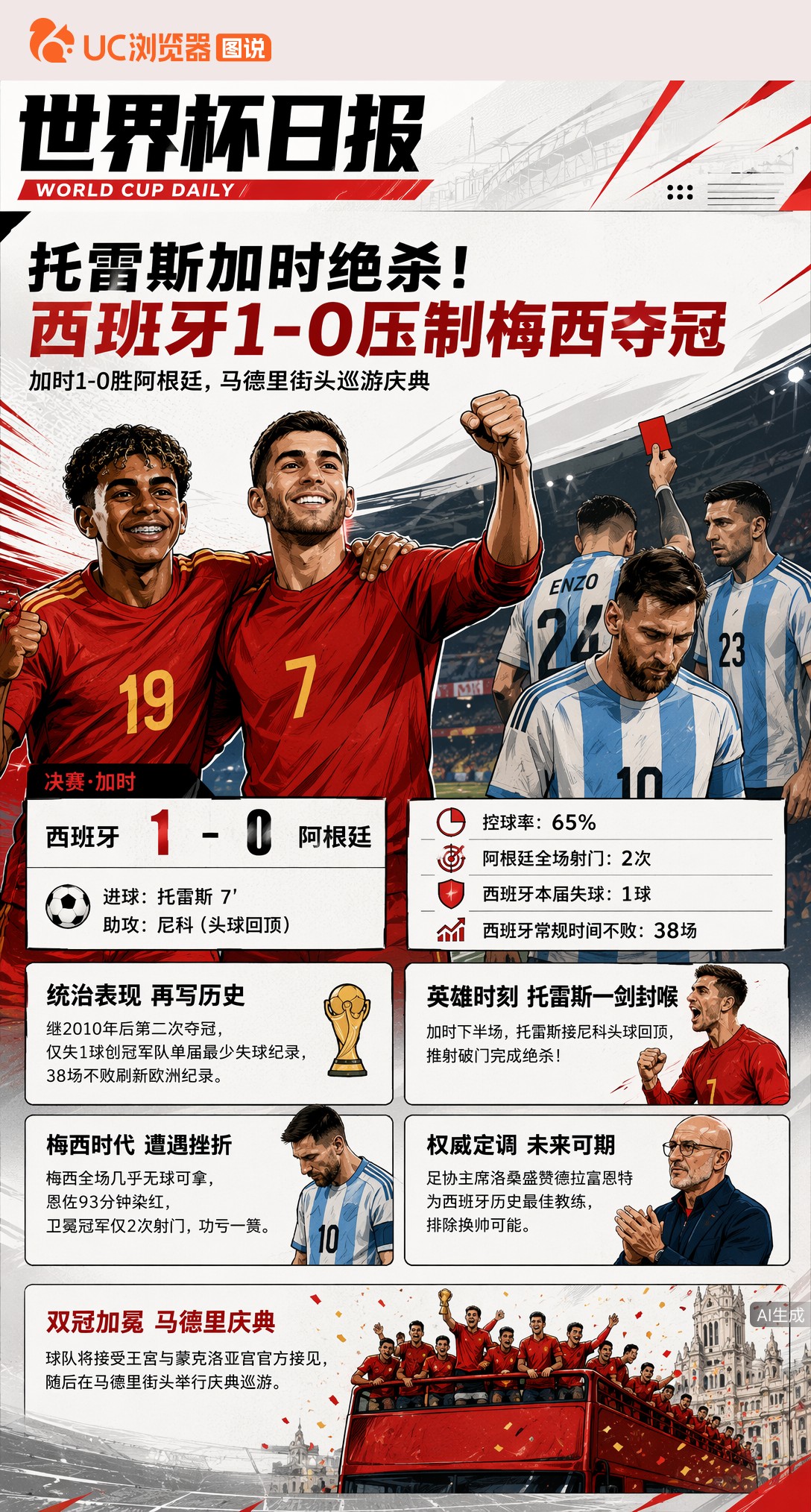 费兰·托雷斯加时绝杀！西班牙1-0压制梅西夺大力神杯
