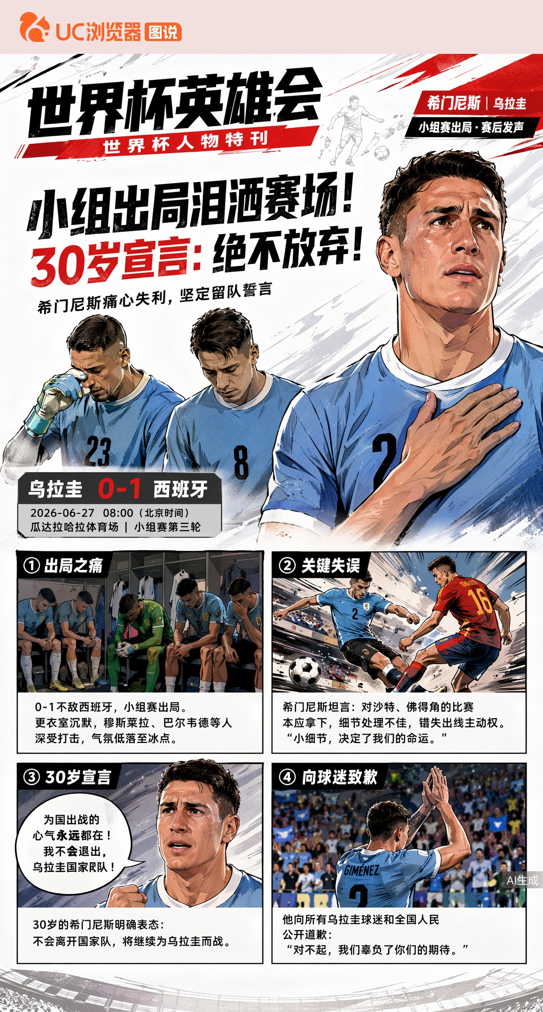 小组出局泪洒赛场！希门尼斯30岁宣言：绝不放弃乌拉圭国家队