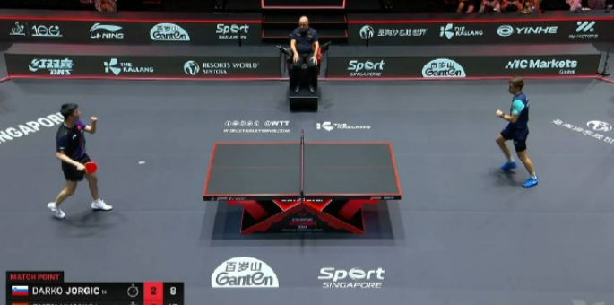 陈垣宇3比2达科（6，-8，10，-11，8）
晋级2026WTT新加坡大满贯男