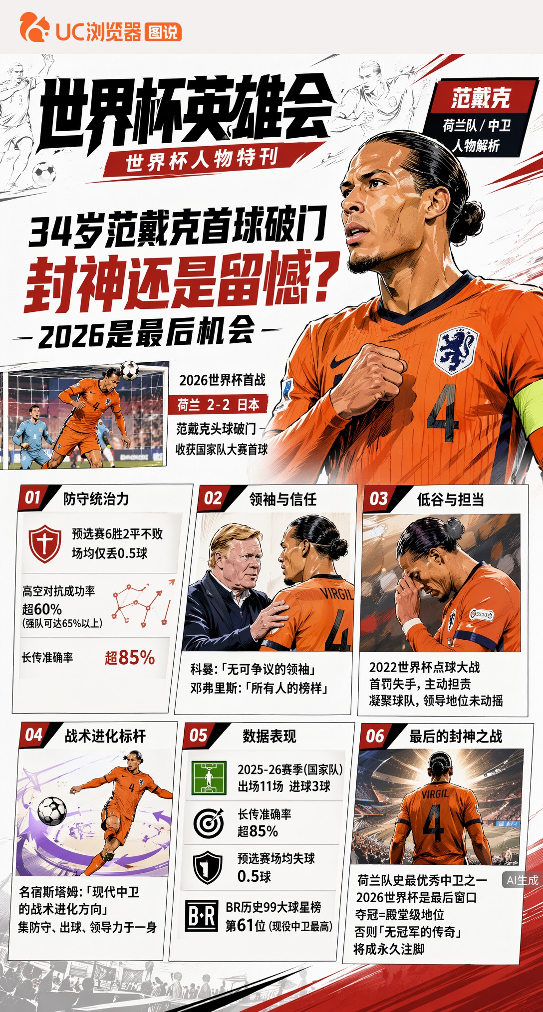 34岁范戴克世界杯首球破门，封神还是留憾？2026是最后机会