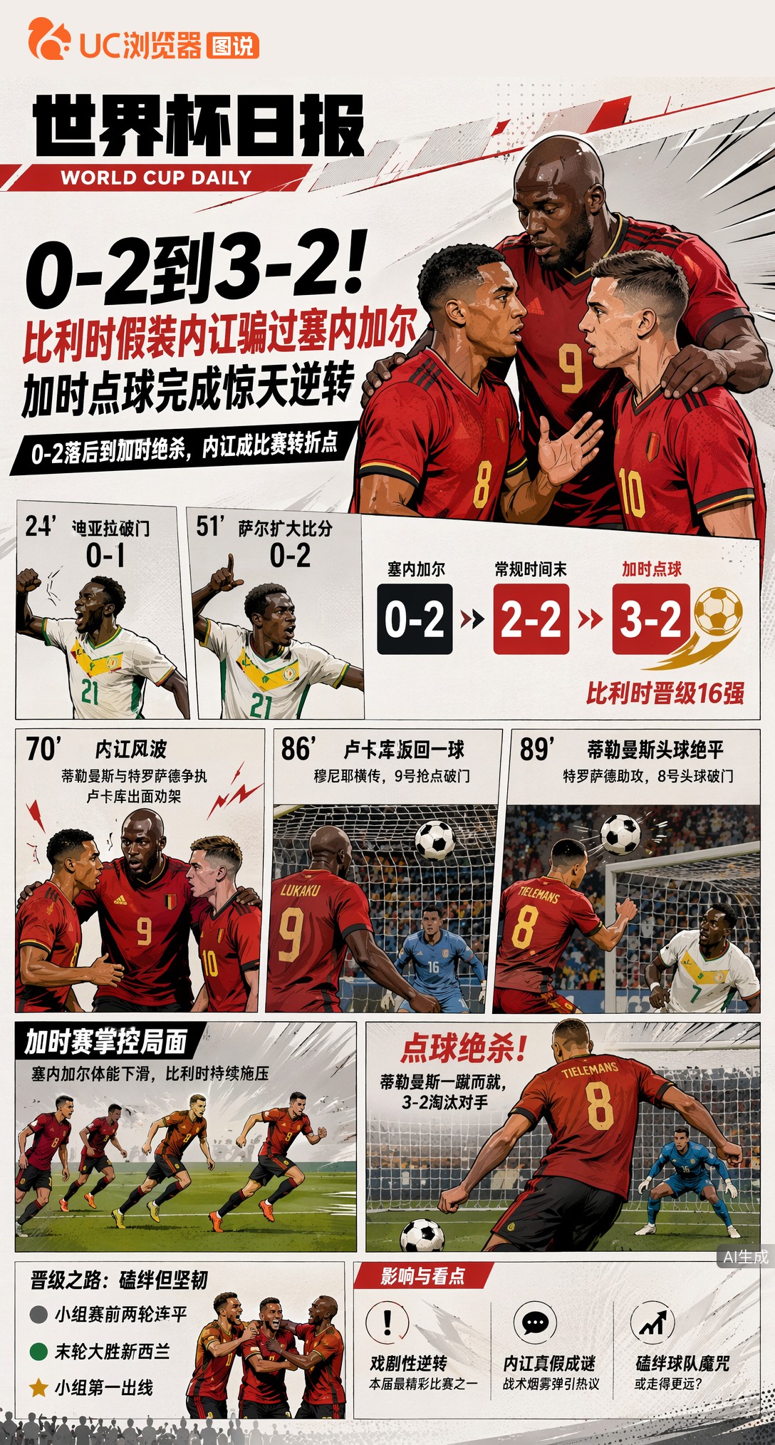 0-2到3-2！比利时假装内讧骗过塞内加尔，加时点球完成惊天逆转