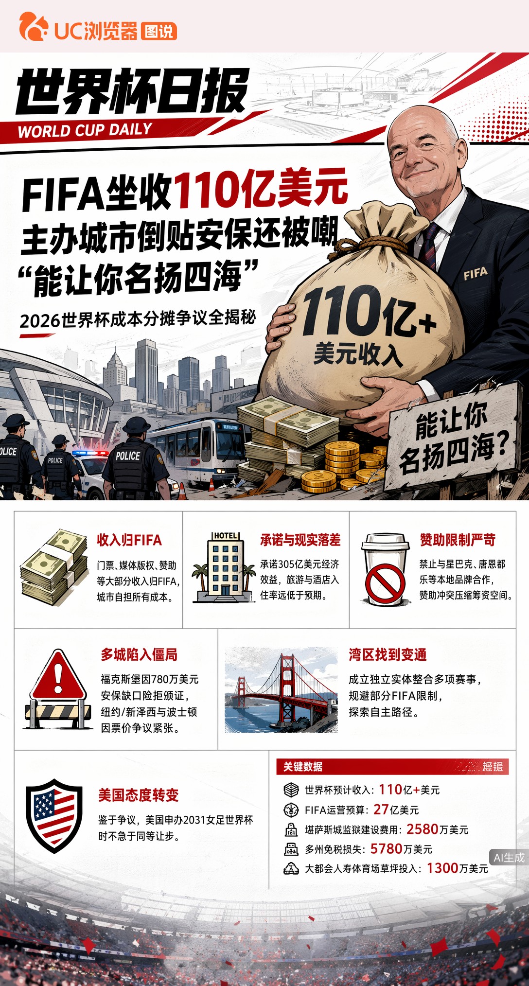 FIFA坐收110亿美元，主办城市倒贴安保还被嘲"能让你名扬四海“